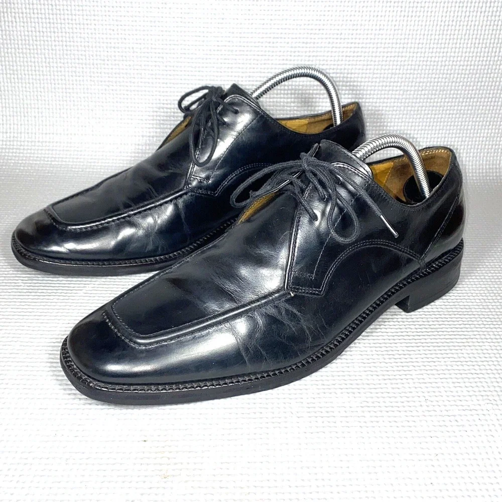 Cole Haan Oxford Black‎ Leather Square Toe Stitched Lace Up Dress Men's 10 1/2 M
